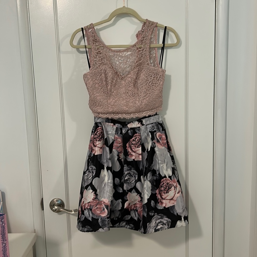 Sequin Hearts Pink and Black 2-Piece Party Mini Dress Size 3
